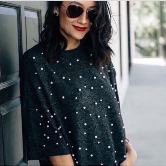 Zara gray pearl-encrusted sweater! Sz M - Picture 4 of 7